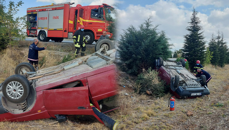 Denizli’de korkutan kaza! Araç şarampole yuvarlandı!