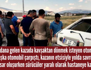Denizli’de kazalar bitmek bilmiyor! Kavşakta çarpışan iki otomobil hurdaya döndü, 3 kişi yaralandı!
