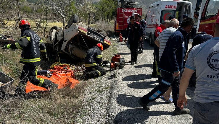 Denizli’de feci kaza! Takla atan araç içindeki iki kişi yaralandı!